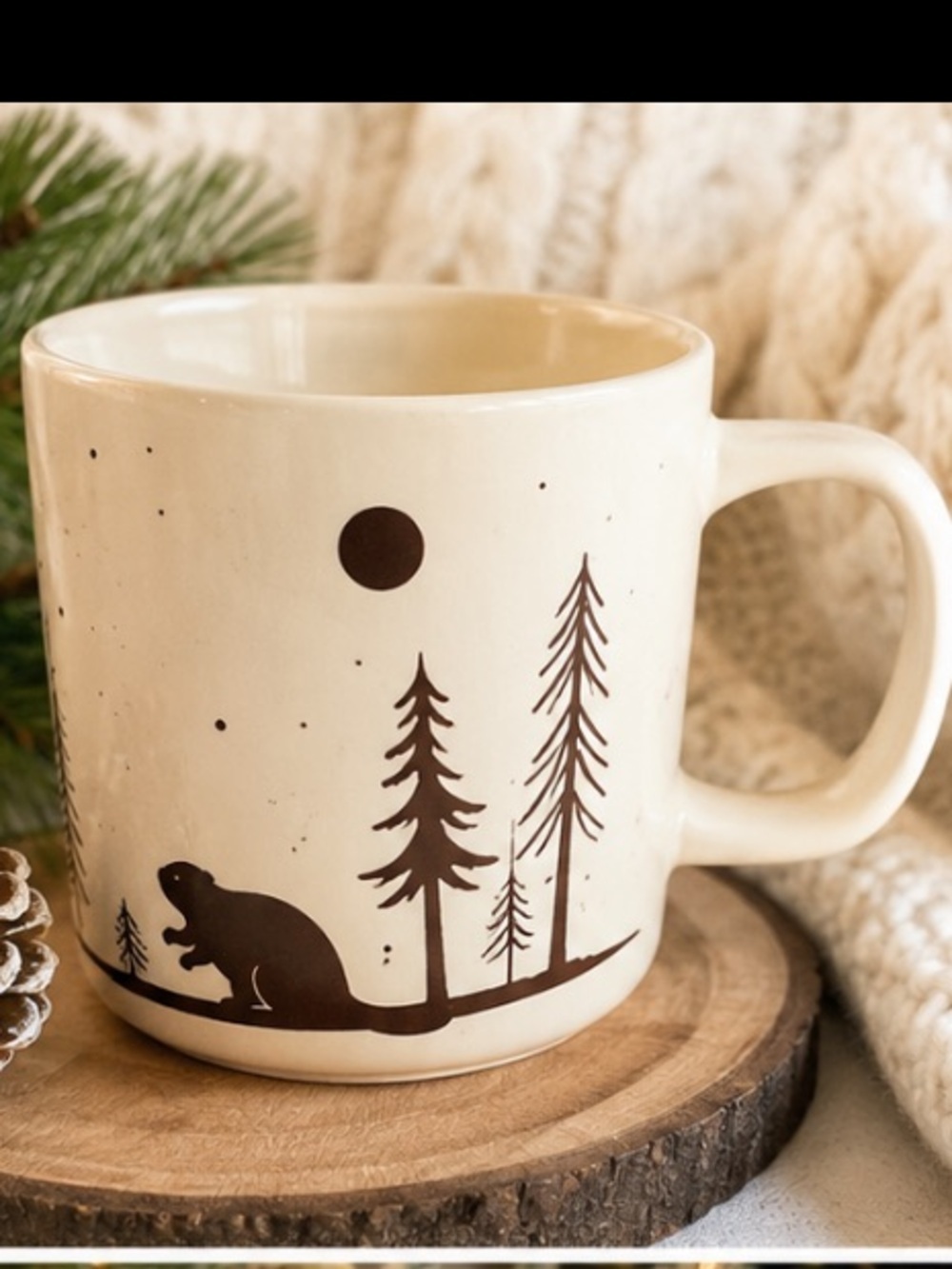 Tim Hortons 2019 Holiday Mug 474mL Beaver Forest Scene Coffee Cup w/ Box